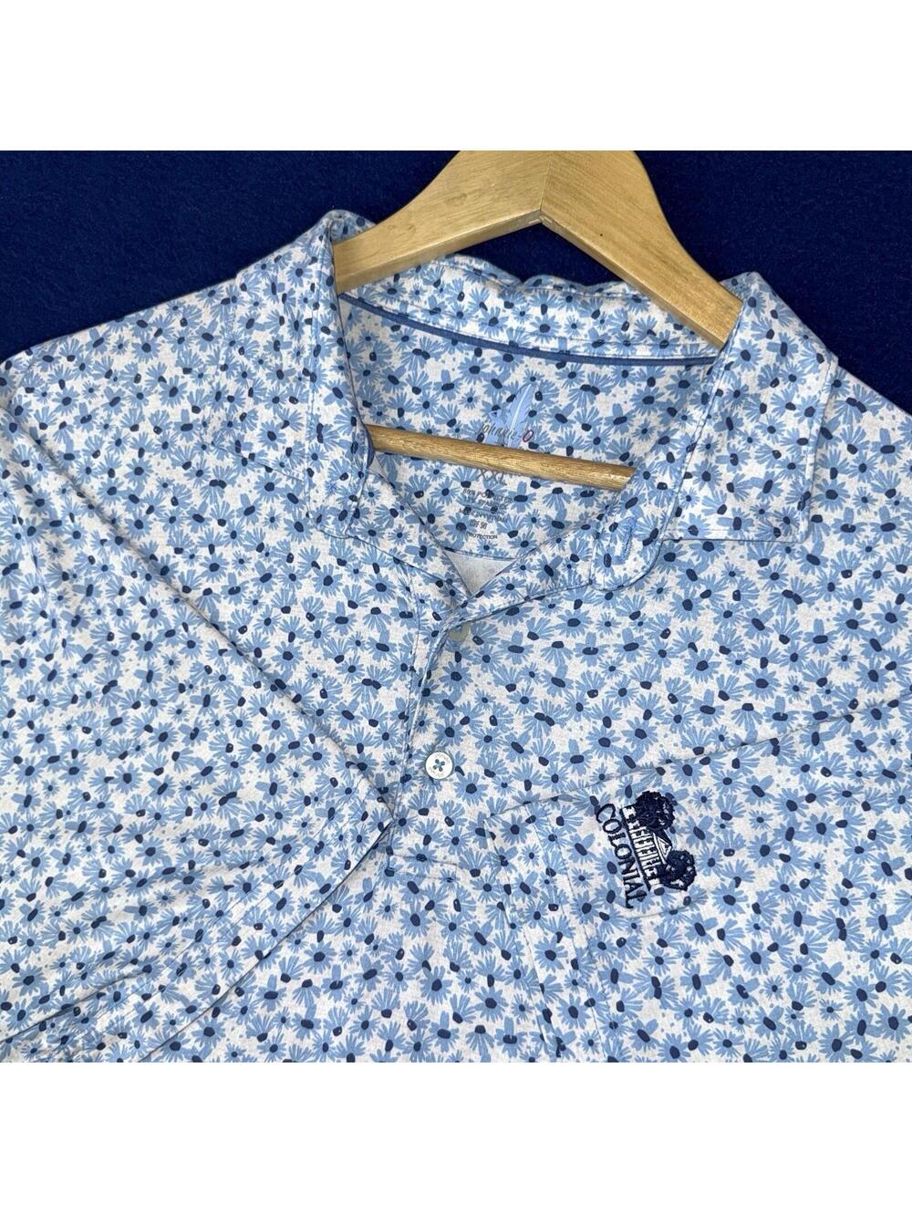 Johnnie-O Colonial Floral Polo Shirt Mens XXL Blue Golf Stretch UPF 50 Preppy
